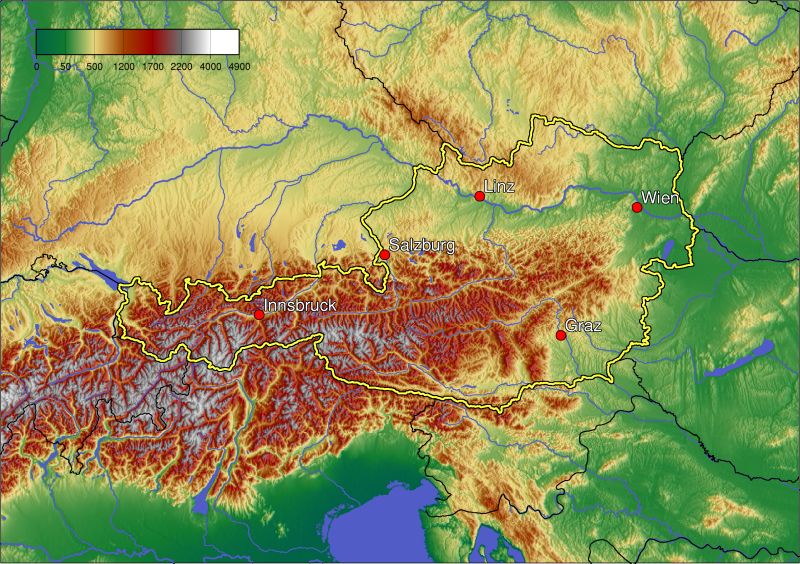 Topographic map of Austria